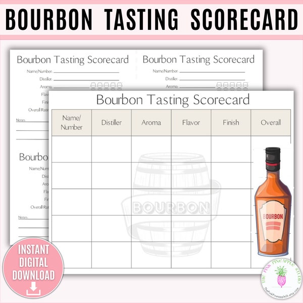 Bourbon Tasting Scorecard Printable, Bourbon Party, Bourbon Flight, Bourbon Evaluation, Bourbon Judging, Bourbon Barrel, Bourbon Lover, Stag