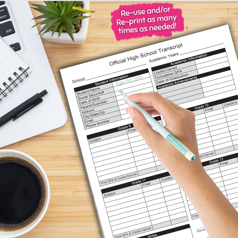 High School Transcript Editable, Homeschool Printable, Homeschool ...