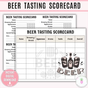 Afdrukbare sjabloon bierproeverij scorekaart, bierfeest proeverijspel, bierbeoordelingsblad, stembiljet biercompetitie, brouwerijproeverijvlucht