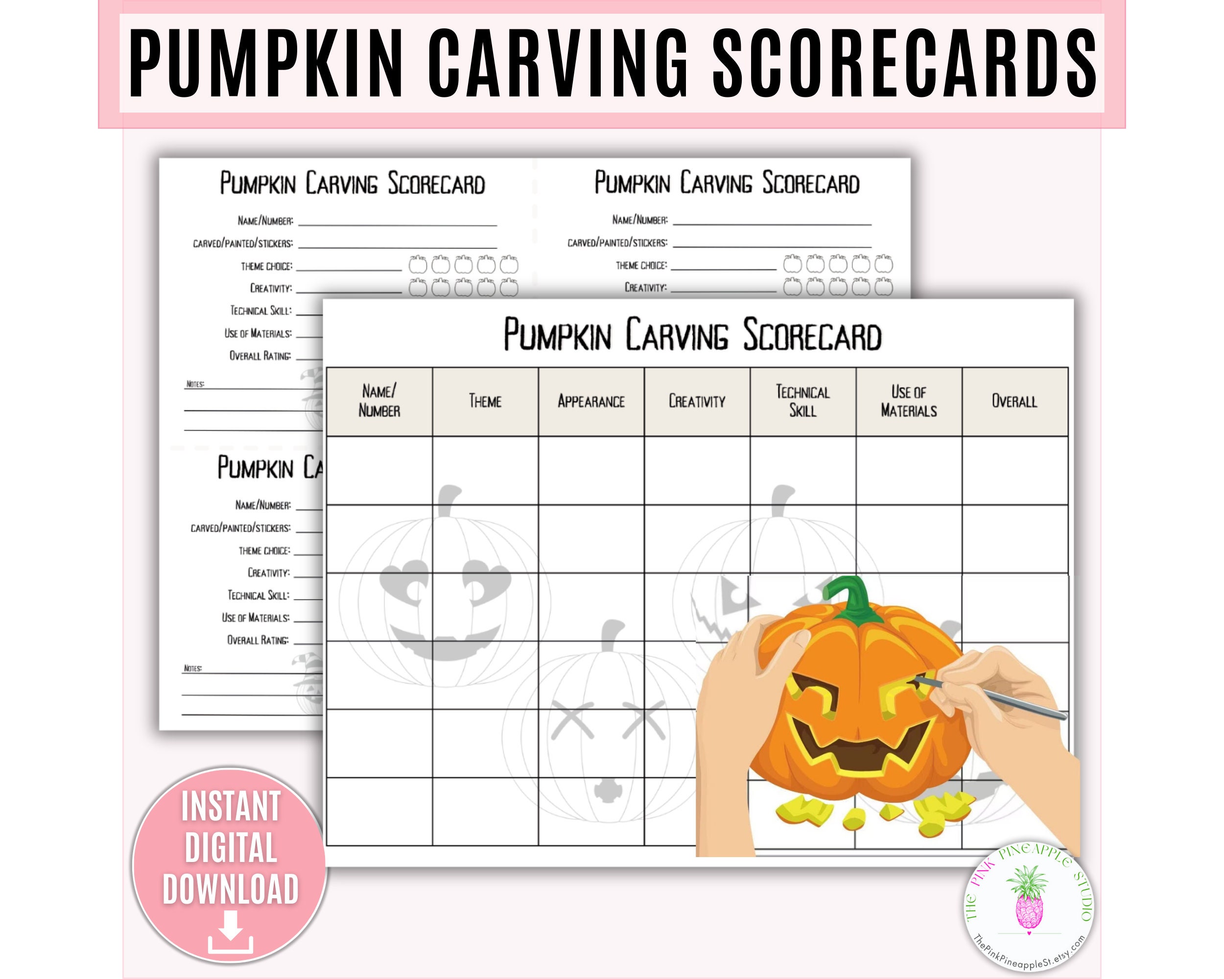 Pumpkin Carving Scorecard Printable Pumpkin Carving Contest Pumpkin 