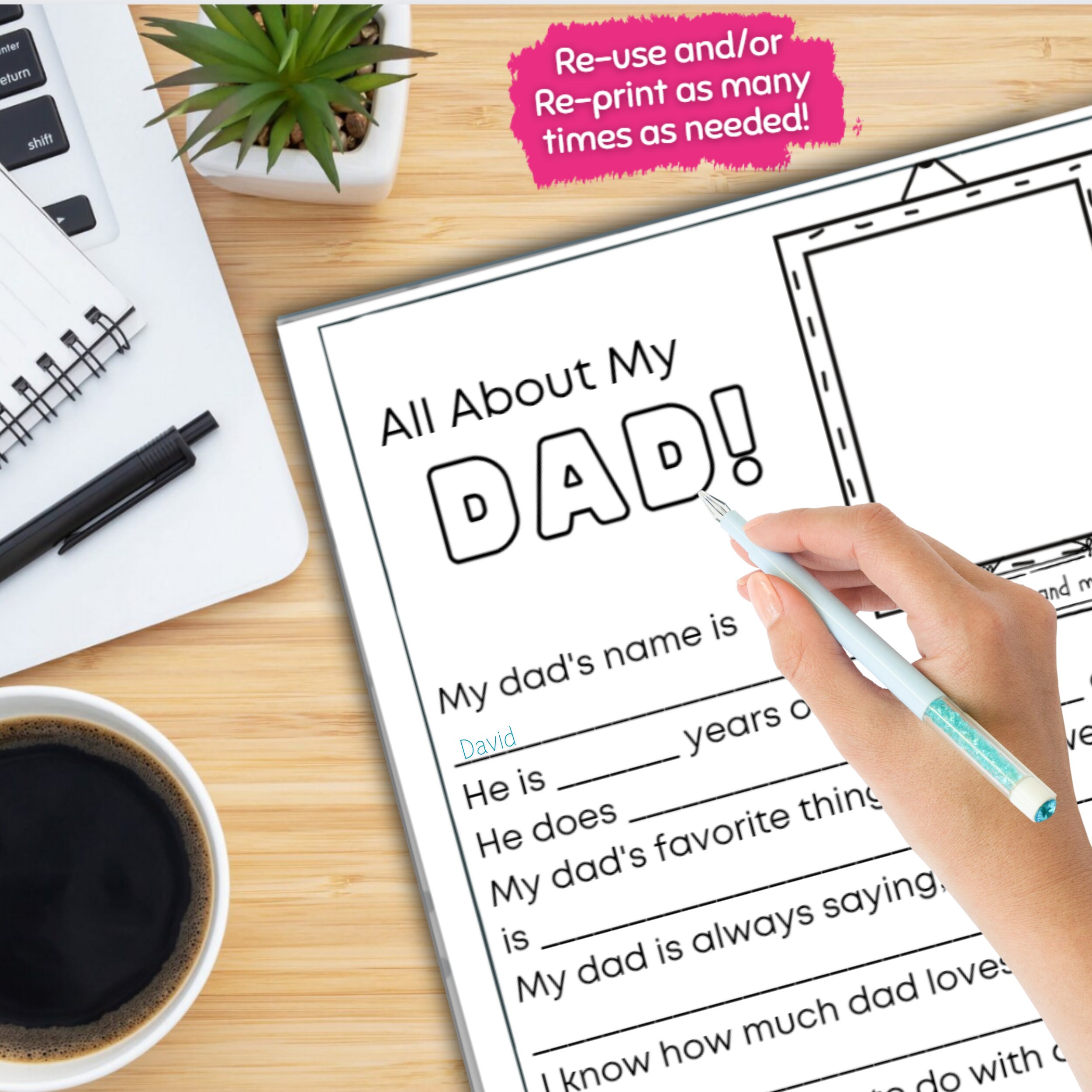 All About My Dad Printable, Personalized Gift, Father's Day, Birthday ...