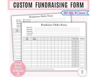 Editable Fundraising Form Printable, Sponsorship Form, Custom Fundraiser Form, Sales Order Form, Business Form, Fillable Editable Order Form