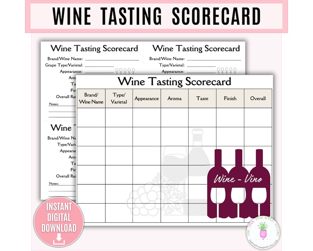 Wine Tasting Scorecard, Tasting Scorecard Wine Party, Wine Flight