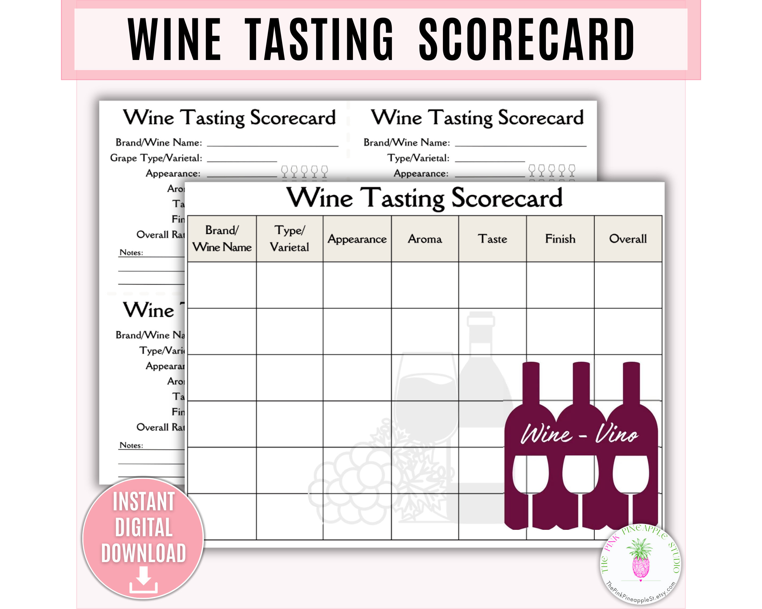 Wine Tasting Scorecard, Tasting Scorecard Wine Party, Wine Flight ...