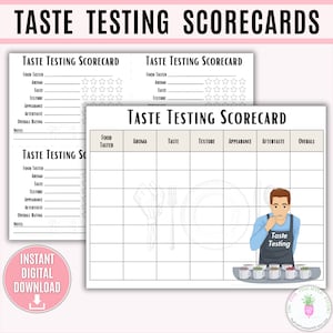 Carte de pointage pour test de goût imprimable, cuisine, soirée dégustation, test de goût, carte de dégustation, collecte de fonds, concours de cuisine, activité de dégustation, jeu