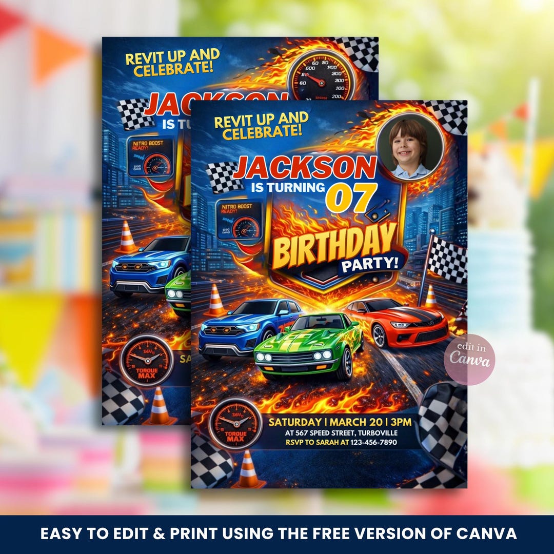 Motor Racing Theme Invitation Hot Cars Birthday Invitation, Racing Party Invite for Boys, Race Party ...