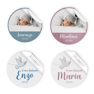 20 Etiquetas personalizadas de 5cm para fiestas de cumpleaños babyshower Adhesivas o Cartulina 240gr con cinta
