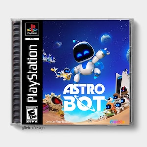 以下が含まれることがあります： PlayStationのゲームケース、Astro Bot。カバーには、ゲームタイトルとともに、宇宙をテーマにした背景に白と青のロボットキャラクターが描かれています。ケースはPlayStationのロゴが入った透明なプラスチックケースに入っています。