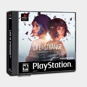 May include: A PlayStation game case for "Life is Strange: Remastered Collection." The cover art features two young women with butterflies and birds. The PlayStation logo and ESRB rating are visible. The game case is black.
