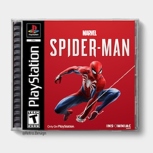 May include: A PlayStation game case for Marvel's Spider-Man. The red cover displays the game title in white, and an illustration of Spider-Man. The case includes the PlayStation logo and an ESRB rating. The game is only on PlayStation.