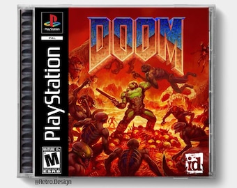 Doom 2016 (PS4) | Boîtier de remplacement pour CD inspiré de la PS1 | Pas de disque