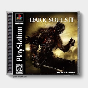 May include: A PlayStation game case for Dark Souls III. The cover art shows a dark, armored figure with a sword against a hazy, yellow background. The PlayStation logo and game title are displayed, along with the ESRB rating.