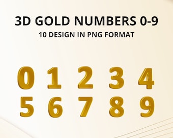 Op de afbeelding: Tien gouden 3D-cijfers, van 0 tot en met 9, worden weergegeven tegen een witte achtergrond. De cijfers zijn weergegeven in een realistische, glanzende, metalen stijl.