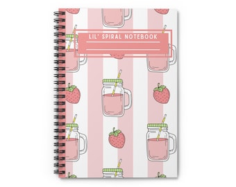 Lil Spiral Notebook Pink Strawberry Journal, Customizable | Spiral Notebook