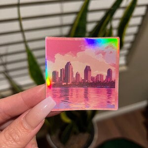 San Diego Sunset Skyline Holographic Sticker image 3