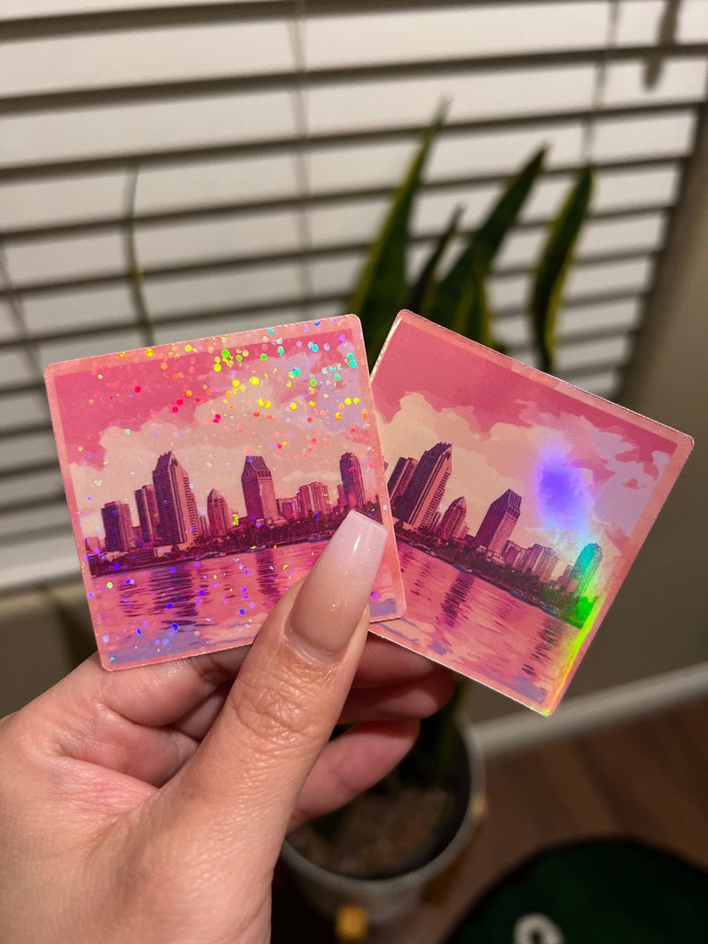 San Diego Sunset Skyline Holographic Sticker image 2