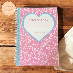Reusable Retro Y2K Pink Sticker Book - Sticker Collecting Book 100 Pages, 50 Sheets 6x8 inches Spiral Bound Sticker Book