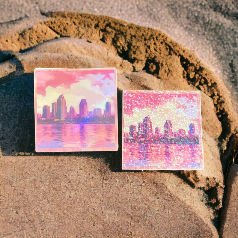 San Diego Sunset Skyline Holographic Sticker image 1