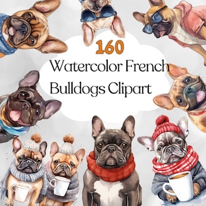 160 Watercolor French Bulldog Clipart, French Bulldog Bundle, PNG Sublimation, French Bulldog PNG, Bulldog SVG Bundle, Cute Frenchie Puppies