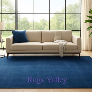 Blue Wool Area Rug: Modern Minimalist Wavy Design