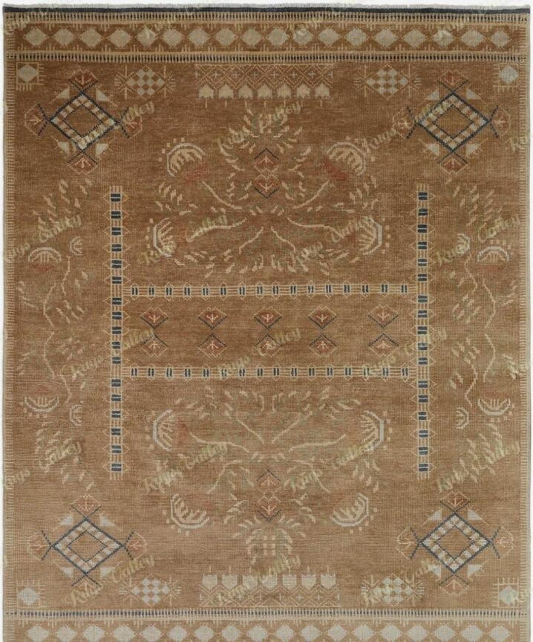 Hand Knotted Wool Rug, Tribal Geometric Pattern, Brown Neutral Area ...