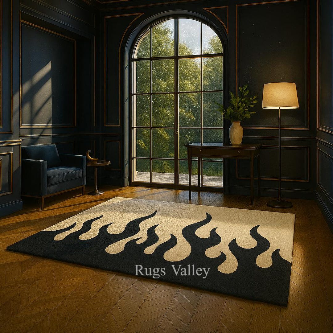 Fire Rugs Night Black and White Flame Rug: Modern Fire Design Area Carpet - Etsy