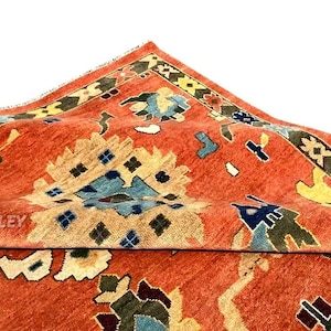 Orange Oushak Rug 9x12: Hand-Knotted Wool, Boho Chic Decor