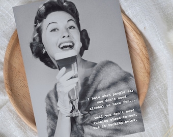 Funny Vintage-Inspired Greeting Card for Friends | "Alcohol and Fun" | Heavy 110lb Cardstock