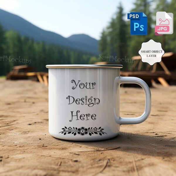 Customizable Enamel Camping Mug - Personalized Outdoor Coffee Cup with Floral Design - Unique Gift for Hikers and Campers