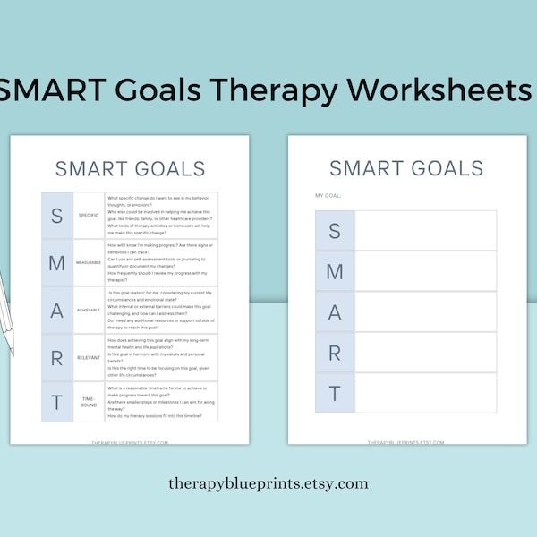 SMART Goals Therapy Worksheets - Mental Health Treatment Planning Goal Setting Bundle