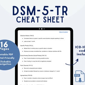 DSM-5-TR Cheat Sheet for Therapists | Criteria and Diagnosis Codes - Clickable Navigation | Mental Health Diagnosis Quick Reference Guide