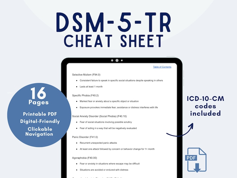 DSM-5-TR Cheat Sheet for Therapists | Differential Diagnosis Quick ...