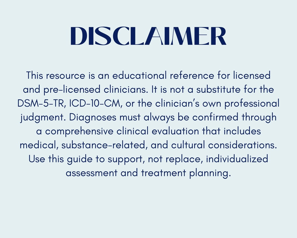 DSM-5-TR Cheat Sheet for Therapists | Differential Diagnosis Quick ...