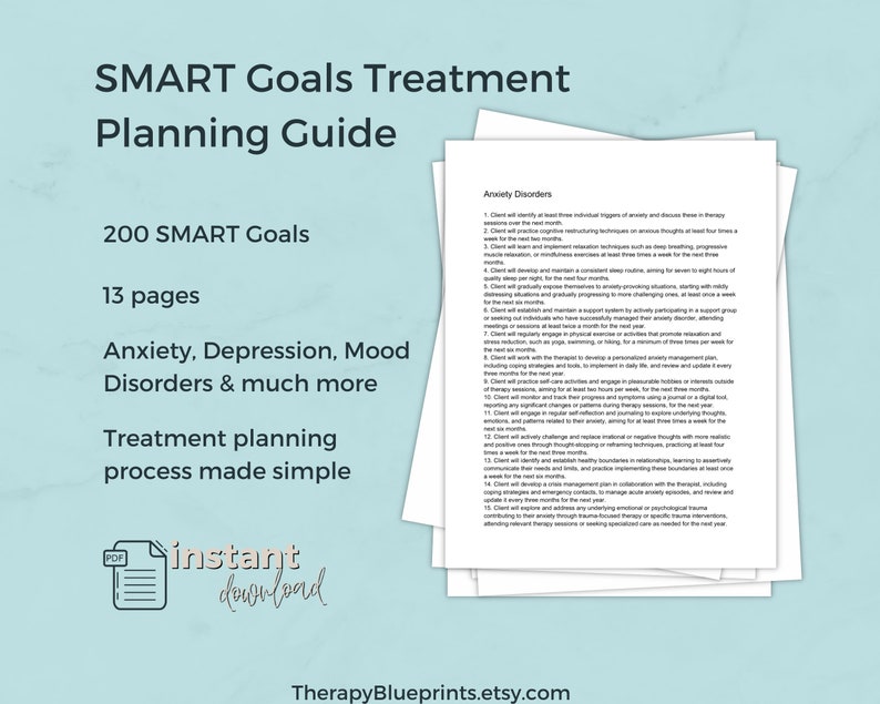 Therapy Bundle SMART Goals Treatment Planning Guide & Progress Note
