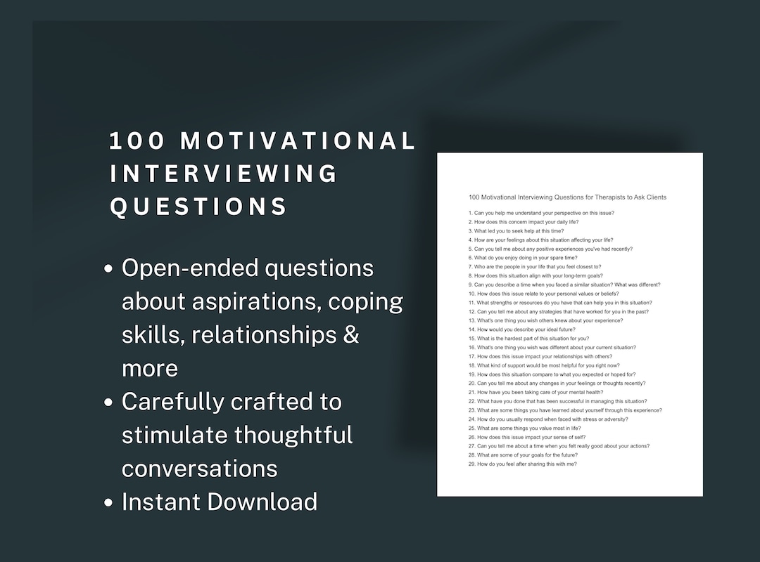 Motivational Interviewing Questions Questions for Therapists - Etsy