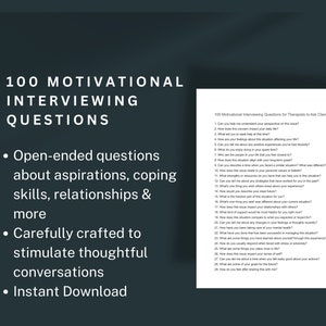Motivational Interviewing Questions -  Questions for Therapists Counselors - Therapy Tools - Digital Download PDF - List of 100