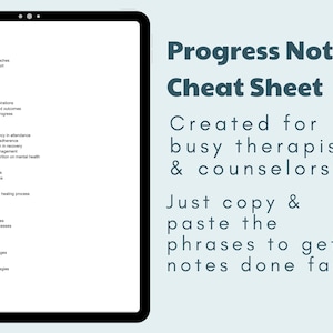 Therapy Progress Note Cheat Sheet: 135+ Sentence Starters (23-page PDF ...