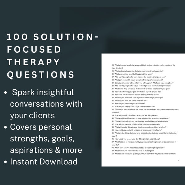 Solution-Focused Therapy Questions - SFBT Techniques, Goal-Oriented Approach - Digital Guide for Therapists - List of 100 Therapy Questions