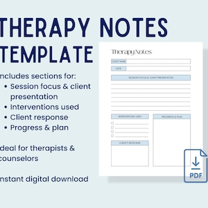 Printable Therapy Notes Template: Client Session Documentation (PDF Downloadable Form)