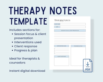 Printable Therapy Notes Template: Client Session Documentation (PDF Downloadable Form)