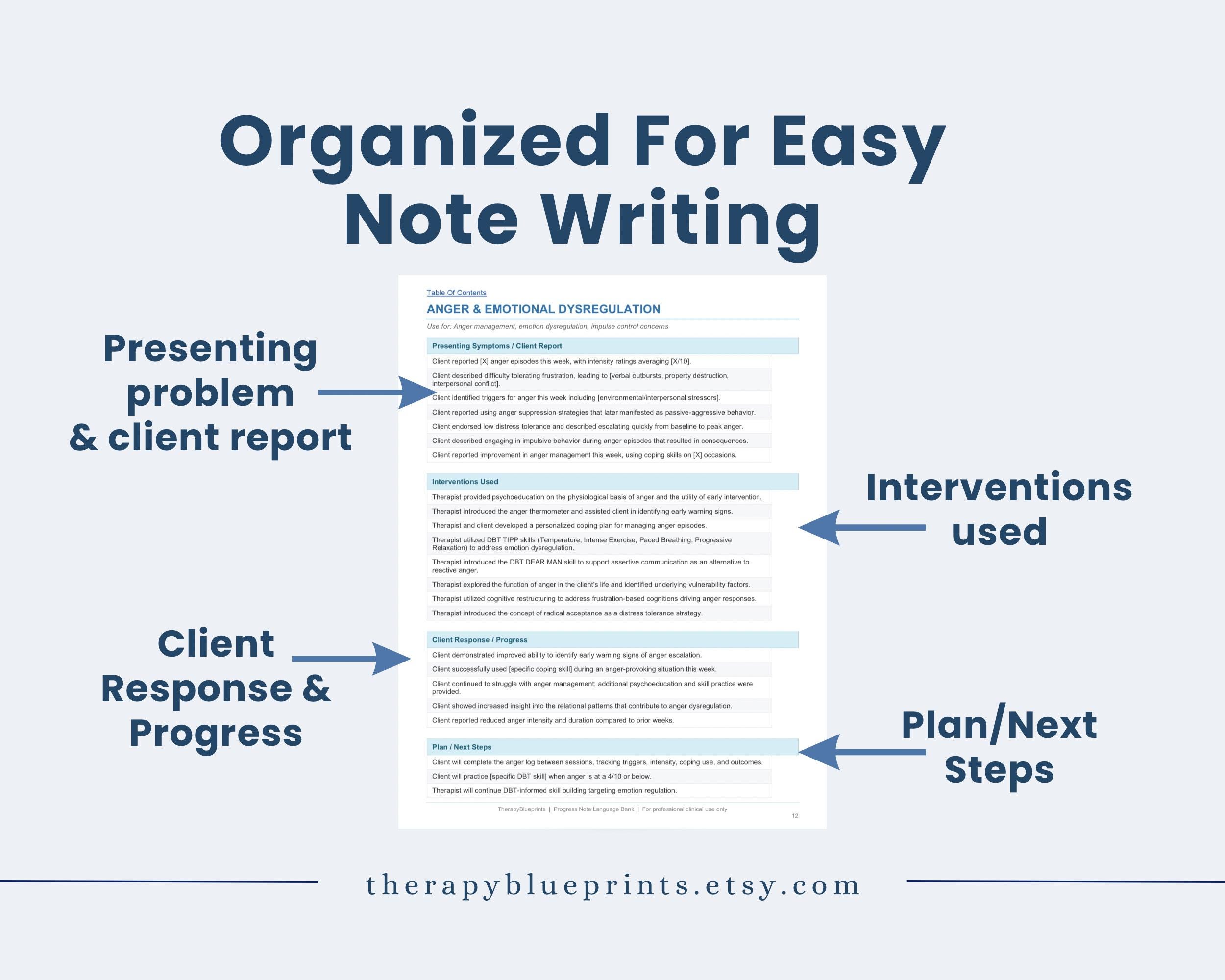 Therapy Progress Note Language Bank for Therapists | Clinical ...