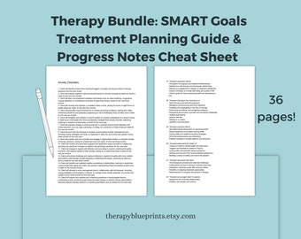Therapy Notes Bundle | Progress Note Template + SMART Goals Treatment Planning Guide  | Clinical Documentation Cheat Sheets (36 Pages)