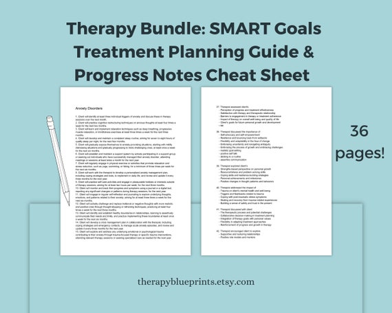 Therapy Notes Bundle | Progress Note Template + SMART Goals Treatment Planning Guide  | Clinical Documentation Cheat Sheets (36 Pages)