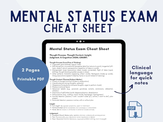 Mental Status Exam Cheat Sheet for Therapists | MSE Assessment Guide for Progress Notes | Clinical Documentation PDF