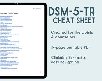 DSM-5-TR Cheat Sheet for Therapists | Criteria and Diagnosis Codes - Clickable Navigation | Mental Health Diagnosis Quick Reference Guide