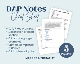 DAP-Notizen Spickzettel für Therapeuten | Psychotherapie Verlauf Notizen Anleitung | Klinische Unterlagen Vorlage (5 Seiten)