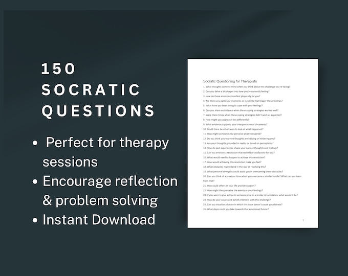 Socratic Sheet.pdf 150 Socratic Questions for Therapists: Client Insight, CBT (printable ...
