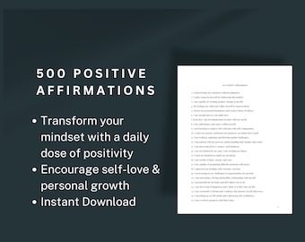 500 Afirmaciones Positivas: Inspiración Diaria, Amor Propio (PDF Imprimible)