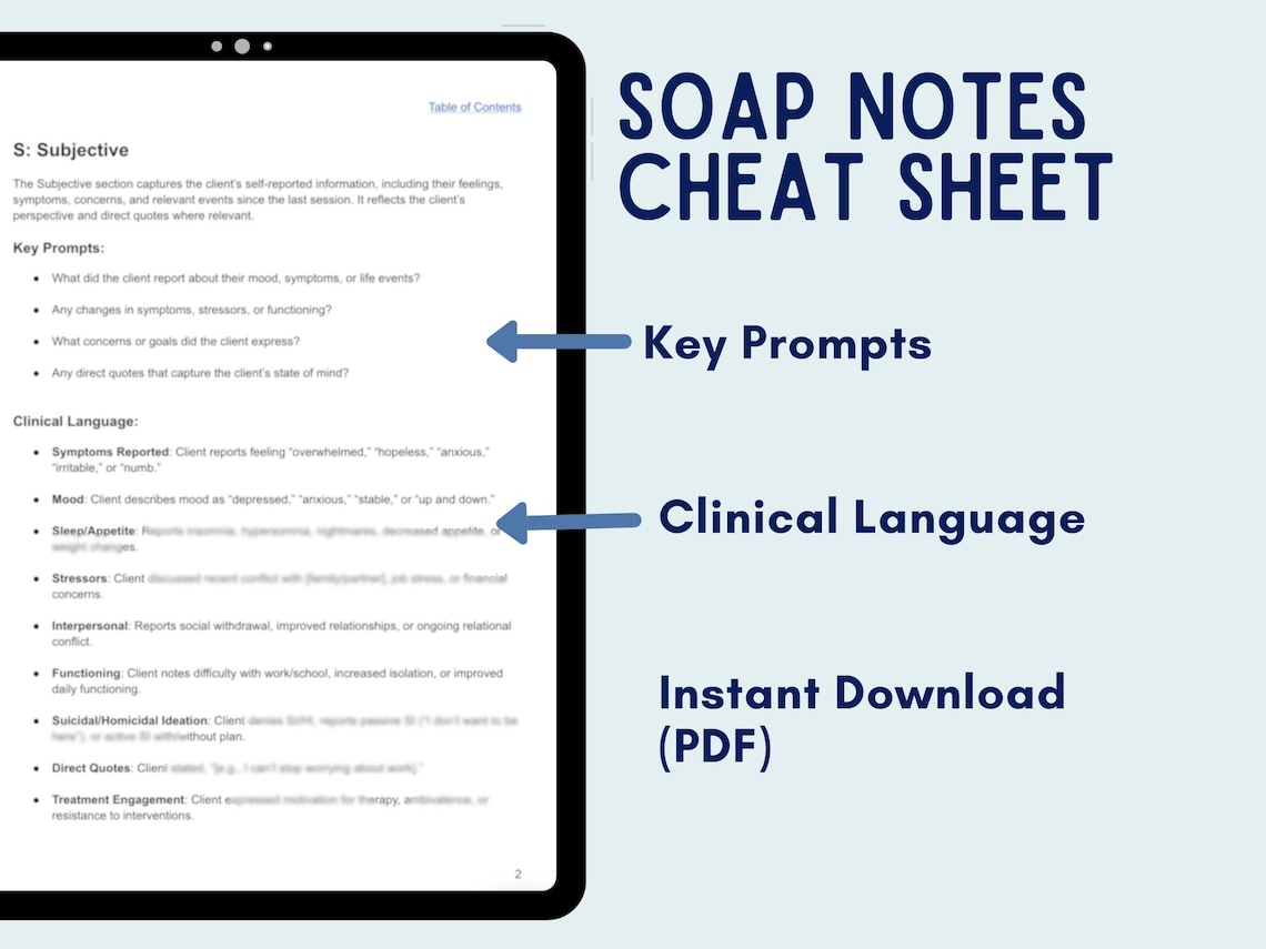 SOAP Notes Cheat Sheet for Therapists: Therapy Progress Notes Template ...