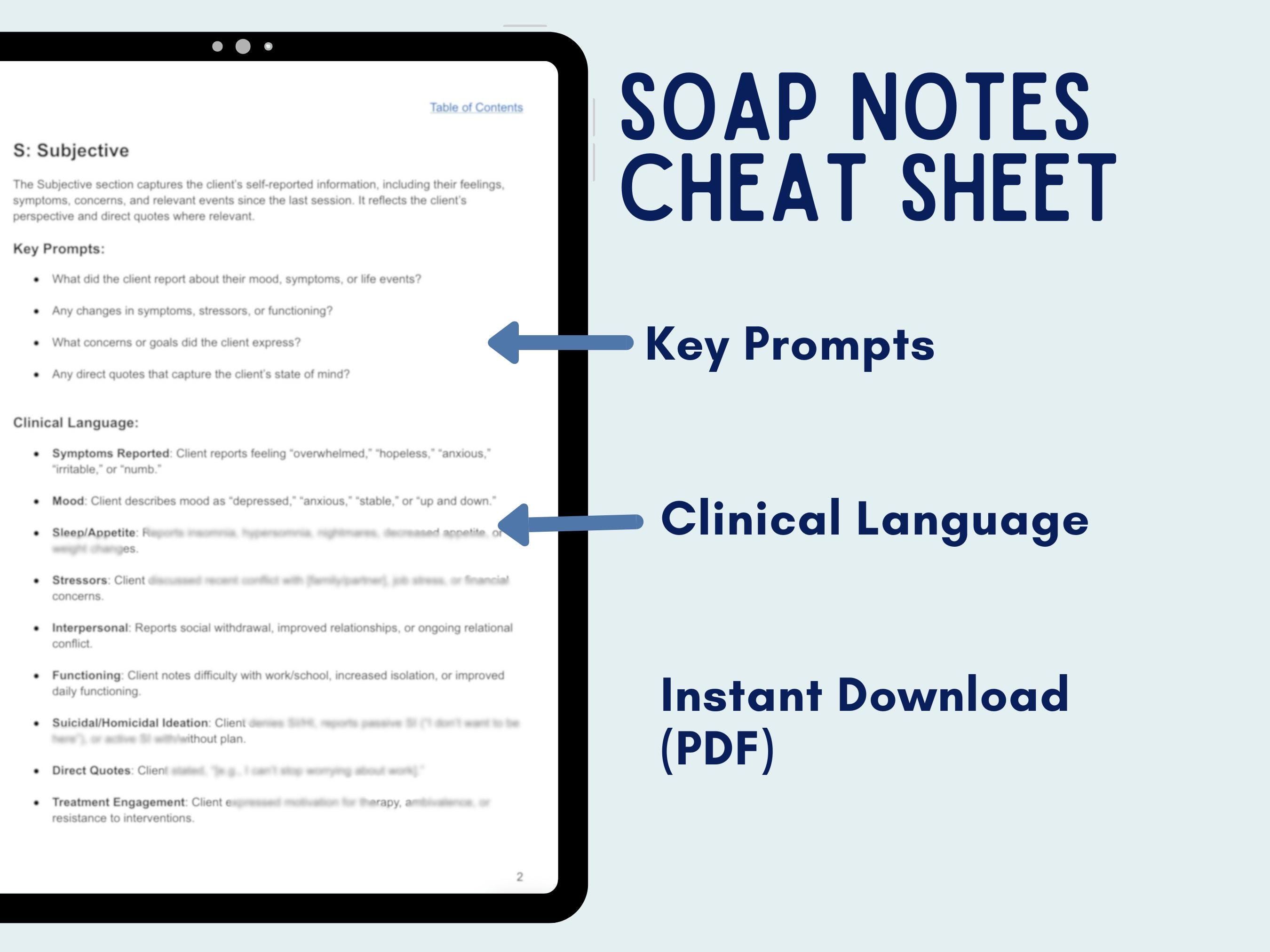 SOAP Notes Cheat Sheet for Therapists: Therapy Progress Notes Template ...